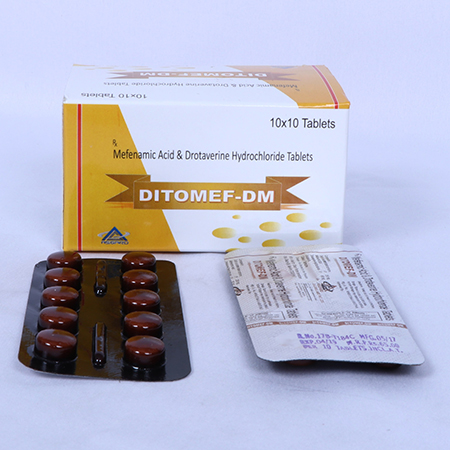 Product Name: Ditomef DM, Compositions of Ditomef DM are Mefenamic Acid & Drotavarine Hydrochloride Tablets - Asgard Labs Private Limited