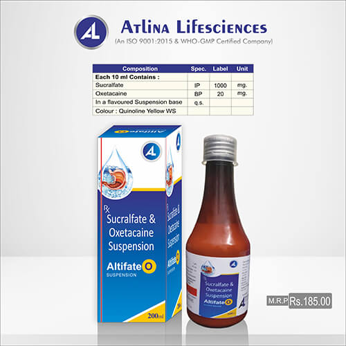 Product Name: Altifate O, Compositions of Altifate O are Sucralfate & Oxetacaine Supension - Atlina LifeSciences Private Limited