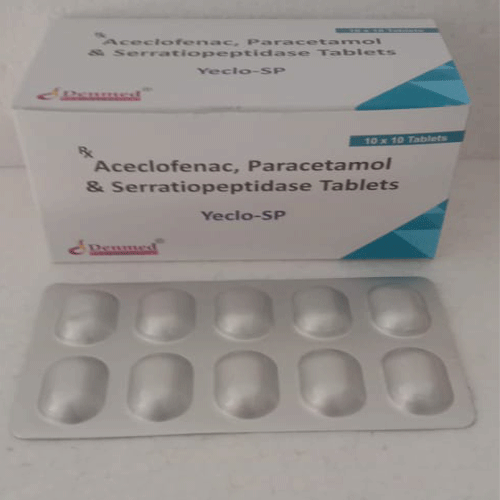 Product Name: Yeclo SP, Compositions of Aceclofenac, Paracetamol, & Serratiopeptidase are Aceclofenac, Paracetamol, & Serratiopeptidase - Denmed Pharmaceutical