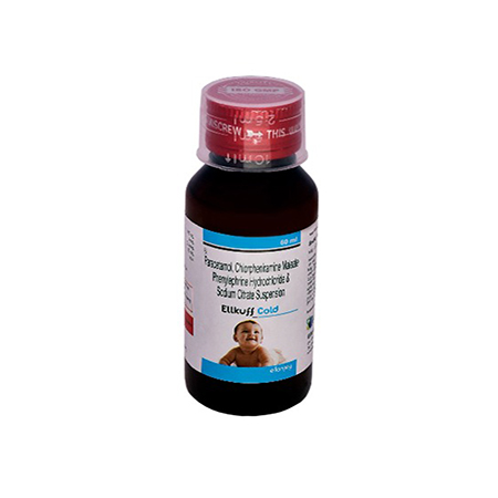 Product Name: Elkuff Cold, Compositions of Elkuff Cold are Phenylphrine HCL, Paracetamol, Sodium Citrate Chlorpheniramine Maleate  Suspension - Ellanjey Lifesciences