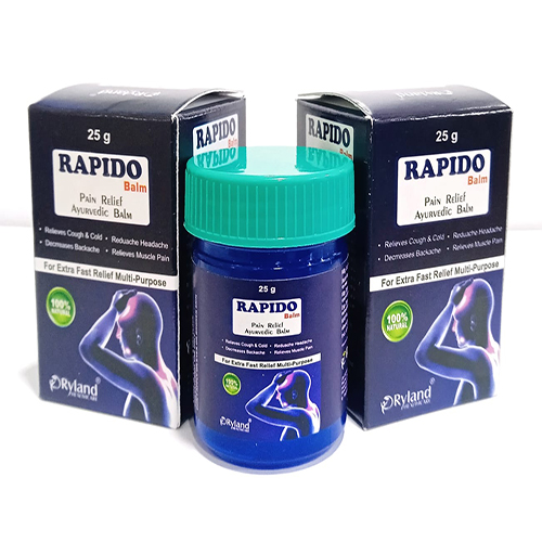 Product Name: RAPIDO BALM, Compositions of RAPIDO BALM are Pain Relief Ayurvedic Balm - Ryland Health Care