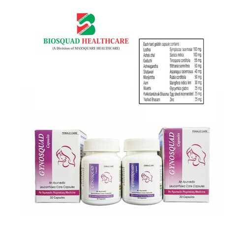 Product Name: GYNOSQUAD, Compositions of GYNOSQUAD are An Ayurvedic Leucorrhoea Care Capsules - Biosquad Healthcare