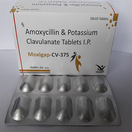 Product Name: Moxigap CV 375 , Compositions of Moxigap CV 375  are Amoxycillin & Potassium Clavulanate Tablets I.P - Everwell Pharma Private Limited