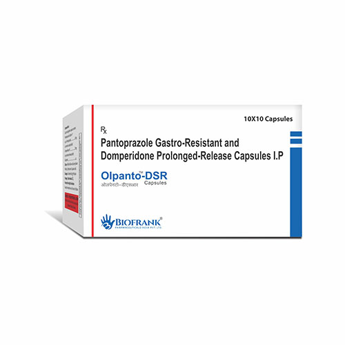Product Name: Olpanto DSR, Compositions of Olpanto DSR are Pantoprazole Gastro-Resistant and Domperidone Prolonged-Release Capsules IP - Biofrank Pharmaceuticals India Private Limited