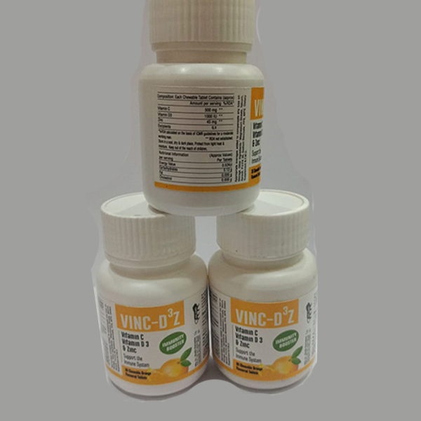 Product Name: Vinc D3Z, Compositions of Vinc D3Z are Vitamin C Vitamin D3 & Zinc - Biovista Lifesciences