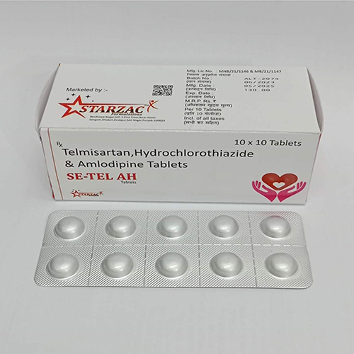 Product Name: SE TEL AH, Compositions of SE TEL AH are Telmisartan, Hydrochlorothiazide & Amlodipine Tablets  - Starzac Formulations Private Limited