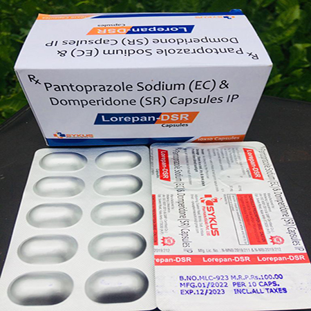 Product Name: Lorepan DSR, Compositions of Lorepan DSR are Pantoprazole Sodium and Domperidone Capsules IP - Sykus Pharmaceuticals Private Limited