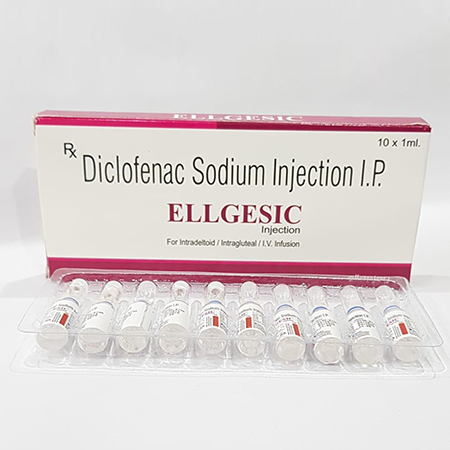 Product Name: Ellgesic, Compositions of Ellgesic are Diclofenac Sodium Injection IP - Ellanjey Lifesciences