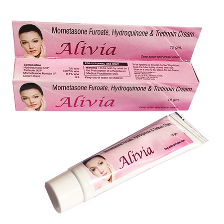 Product Name: ALIVIA Cream, Compositions of Hydroquinone, Tretinoin, Mometasone Furoate  Cream are Hydroquinone, Tretinoin, Mometasone Furoate  Cream - IIFA Healthcare