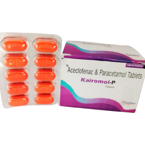 Product Name: Kairomol P Tablets, Compositions of Kairomol P Tablets are Aceclofenac & Paracetamol Tablets - Uniblue Healthcare Private Limited