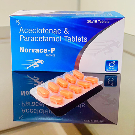 Product Name: Norvace P, Compositions of Norvace P are Aceclofenac & Paracetamol Tablets - Gainmed Biotech Private Limited