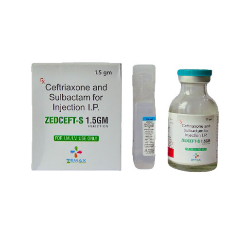 Product Name: Zedceft S 1.5gm, Compositions of Zedceft S 1.5gm are Ceftriaxone and Sulbactam for Injection I.P - Zemax Pharma