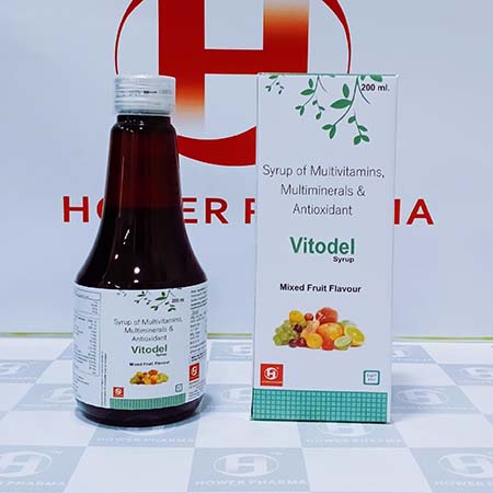 Product Name: Vitodel, Compositions of Vitodel are Syrup of Multivitamins,Multiminerals & Antioxidant - Hower Pharma Private Limited