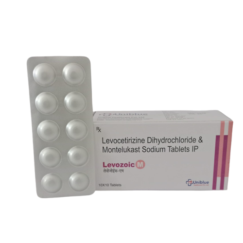 Product Name: Levozoic, Compositions of Levozoic are Levocetirizine Dihydrochloride & Montelukast Sodium Tablets IP - Uniblue Healthcare Private Limited