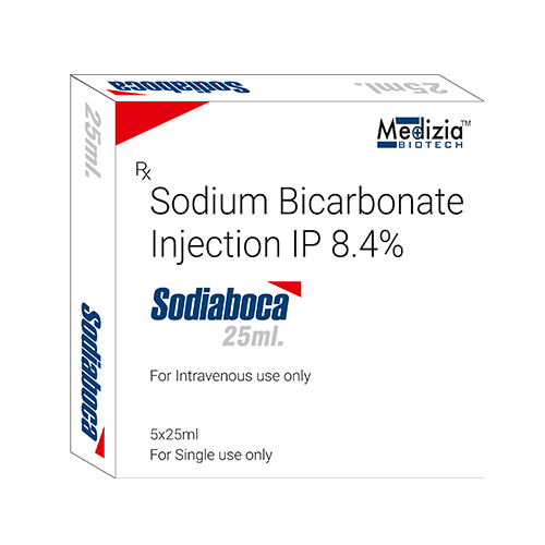 Product Name: Sodiaboca, Compositions of Sodiaboca are Sodium Bicarbonate Injection IP 8.4% - Medizia Biotech