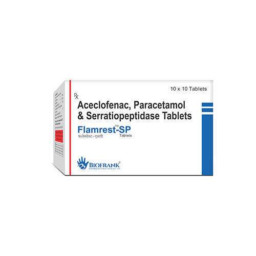 Product Name: Flamrest SP, Compositions of Flamrest SP are Aceclofenac,Paracetamol & Serratiopeptidase Tablets  - Biofrank Pharmaceuticals India Private Limited