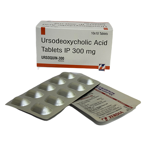 Product Name: URSOQUIN 300, Compositions of URSOQUIN 300 are Ursodeoxycholic Acid Tablets IP 300 mg - Zerdia Healthcare Private Limited