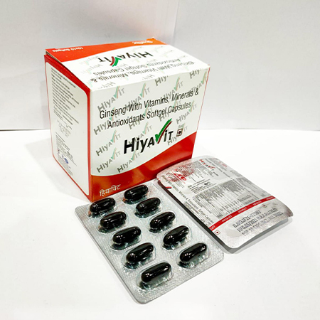 Product Name: HiyaviT, Compositions of Ginseng With Vitamins Minerals & Antioxidants Softgel Capsules are Ginseng With Vitamins Minerals & Antioxidants Softgel Capsules - Arvoni Lifesciences Private Limited