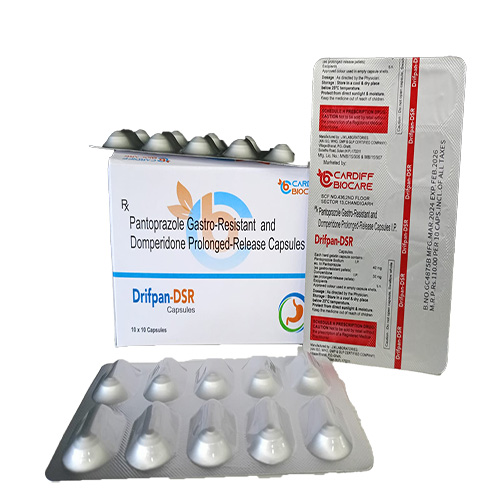 Product Name: Drifpan DSR, Compositions of Drifpan DSR are Pantoprazole Gastro-Resistant and Domperidone Prolonged-Release Capsules - Cardiff Biocare