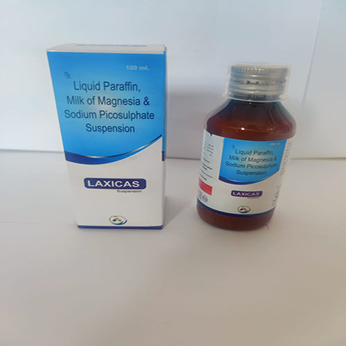 Product Name: Laxicas, Compositions of Laxicas are Liquid Paraffin Milk of Magnesia & Sodium Picossulphate Suspention - Medicasa Pharmaceuticals