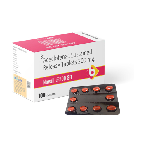 Product Name: NOVALLIC 200 MR, Compositions of NOVALLIC 200 MR are Aceclofenac Sustained Release Tablets 200mg. - Biopolis Lifesciences Private Limited