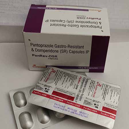 Product Name: Panrev DSR, Compositions of Panrev DSR are Pantoprazole Gastro-Resistant & Domperidone (SR) Capsules IP - Aarvi Drugs