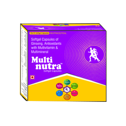 Product Name: Multinutra, Compositions of Multinutra are Softgel Capsules of Ginseng, Antioxidants with  Multivitamin & Multimineral - Epsilon Biotech