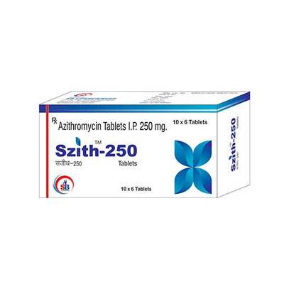 Product Name: Szith 250, Compositions of Szith 250 are Azithromycin tablets IP 250 mg - SB LIFESCIENCES