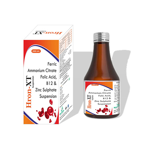 Product Name: Hron XT, Compositions of Hron XT are Ferric Ammonium Citrate Folic Acid, B12 & Zinc Sulphate  Suspension Suspension - Harmeda Healthcare