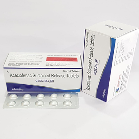 Product Name: Gesic ELL SR, Compositions of Gesic ELL SR are Aceclofenac Sustained Release Tablets - Ellanjey Lifesciences