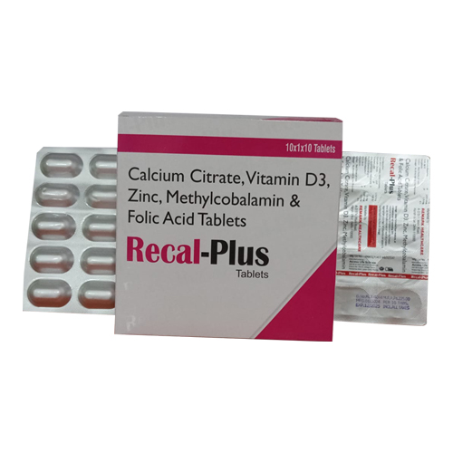 Product Name: RECAL PLUS, Compositions of RECAL PLUS are Calcium Crtrate, Vatimin D3, Zinc, Methylcobalamin & Folic Acid Tablets - Access Life Science