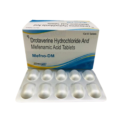 Product Name: Mefno DM, Compositions of Mefno DM are Drotaverine Hydrochloride And Mefenamic Acid Tablets - Zatropha Pharma