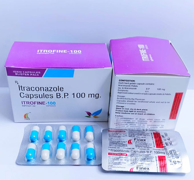 Product Name: Itrofine 100, Compositions of Itrofine 100 are Itraconazole - Finex Lifecare Private Limited