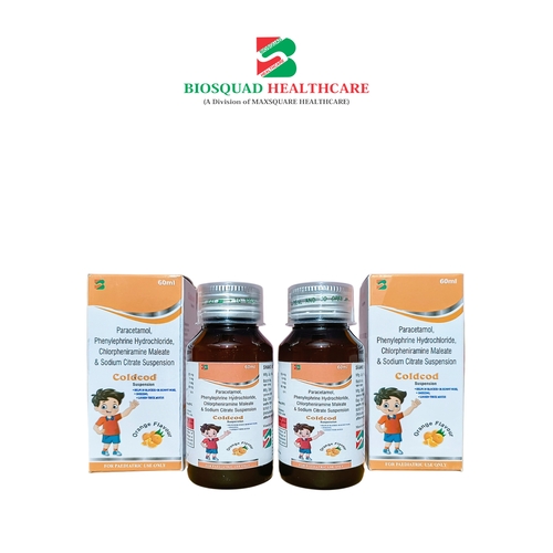 Product Name: COLDCOD, Compositions of COLDCOD are Paracetamol Phenylephrine Hydrochoride, chlorpheniramine Maleate & Sodium Citrate Suspension - Biosquad Healthcare