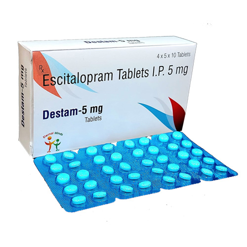 Product Name: Destam 5 mg Tablets, Compositions of Destam 5 mg Tablets are Escitalopram Tablets I.P. 5 mg - Bidu Biotech