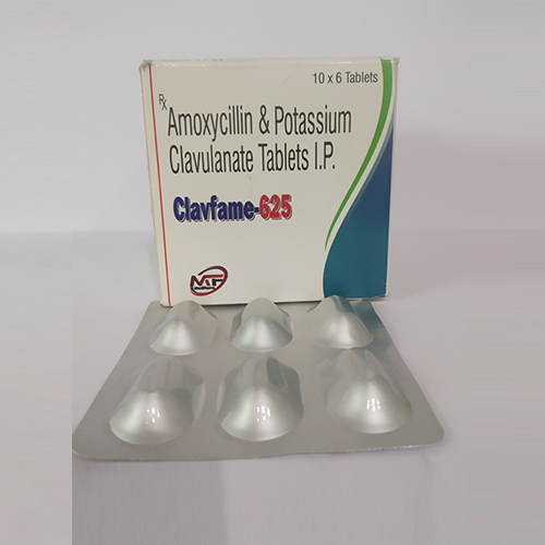 Product Name: Clavfame 625, Compositions of Clavfame 625 are Amoxcillin & Potassium Clavulanate Tablets I.P - Medifame Biotech