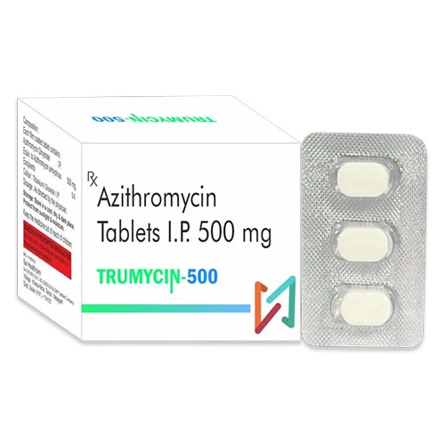 Product Name: TRUMYCIN 500, Compositions of TRUMYCIN 500 are Azithromycin Tablets IP 500mg - Truepath Healthcare