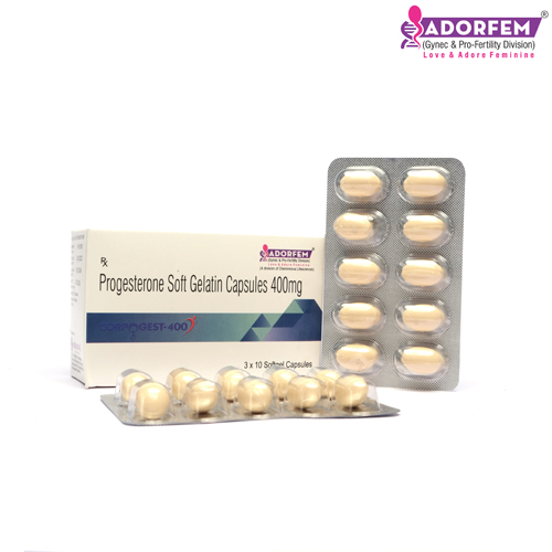 Product Name: CORPOGEST 400, Compositions of Progesterone soft celatin capsules 400mg are Progesterone soft celatin capsules 400mg - Cheminnova Life Sciences