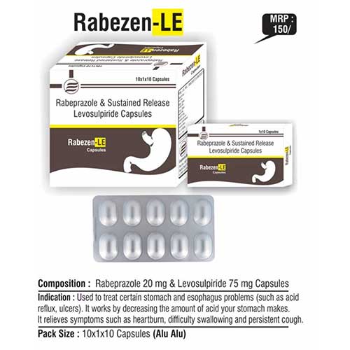 Product Name: Rabezen LE, Compositions of Rabezen LE are Rabeprazole & Sustained Release Levosulpiride Capsules - Euphoria India Pharmaceuticals