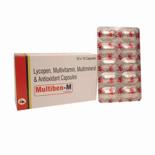 Product Name: Multiben M, Compositions of Multiben M are Lycopen, Multivitamin, Multimineral & Antioxidant Capsules - MK Healthcare