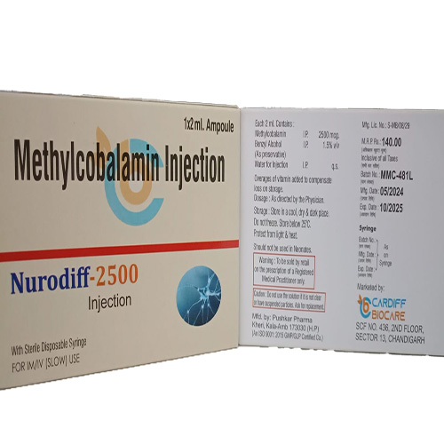 Product Name: Nurodiff 2500, Compositions of Nurodiff 2500 are Methylcobalamin Injection  - Cardiff Biocare