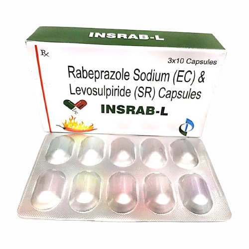 Product Name: INSRAB L, Compositions of INSRAB L are Rabeprazole Sodium 20mg (EC) & Levosulpiride (SR) Capsules - Insta Care Lifesciences