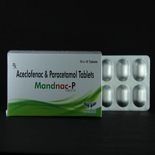 Product Name: Mandnac P, Compositions of Mandnac P are Aceclofenac & Paracetamol Tablets - Mandlive Healthcare Pvt Ltd