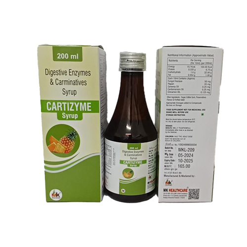 Product Name: CARTIZYME Syrup, Compositions of Digestive Enzymes & Carminatives Syrup are Digestive Enzymes & Carminatives Syrup - MK Healthcare