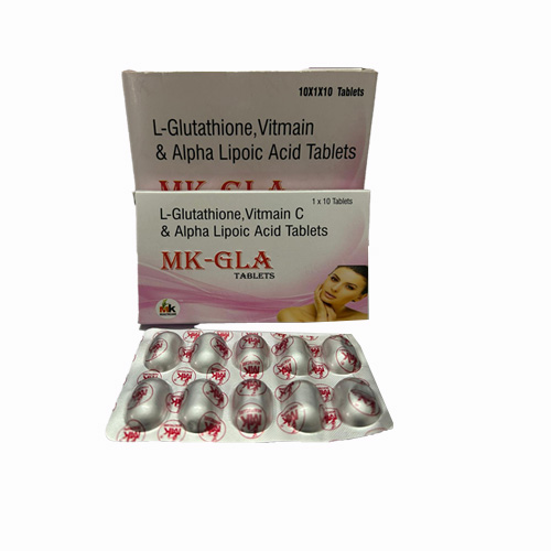 Product Name: MK GLA TABLETS, Compositions of L-Glutathione, Vitmain & Alpha Lipoic Acid Tablets are L-Glutathione, Vitmain & Alpha Lipoic Acid Tablets - MK Healthcare