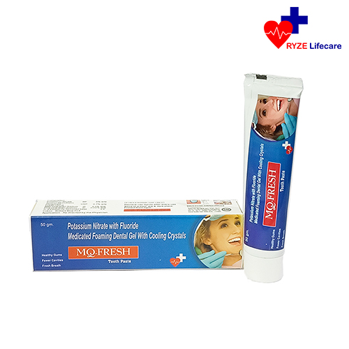 Product Name: MQ FRESH TOOTHPASTE, Compositions of Potassium Nitrate with Fluoride Medicated Foaming Dental Gel With Cooling Crystals are Potassium Nitrate with Fluoride Medicated Foaming Dental Gel With Cooling Crystals - Ryze Lifecare