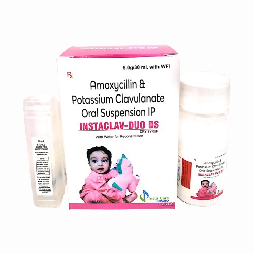 Product Name: INSTACLAV DUO DS, Compositions of INSTACLAV DUO DS are Amoxycillin and Potassium Clavulanate Oral Suspension IP - Insta Care Lifesciences