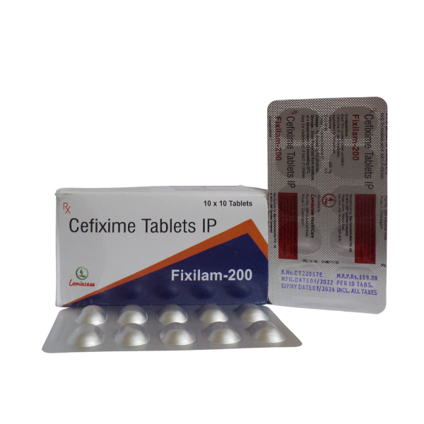 Product Name: Fixilam 200, Compositions of Fixilam 200 are Cefixime Tablets IP - Lamiaceae HealthCare