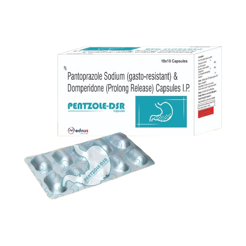 Product Name: PENTZOLE DSR, Compositions of PENTZOLE DSR are Pantoprazole Sodium (gasto-resistant) & Domperidone (Prolong Release) Capsules I.P - Mednus Healthcare