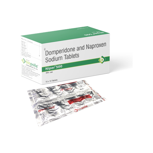 Product Name: NIPER 500, Compositions of Domperidone and Naproxen Sodium Tablets  are Domperidone and Naproxen Sodium Tablets  - Biopolis Lifesciences Private Limited